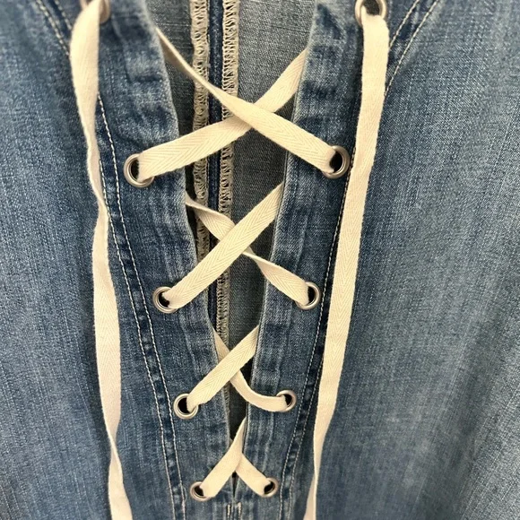 Lucky Brand Lace Up Denim Dress Tunic Dress with Pockets Sz XL - Picture 6 of 6
